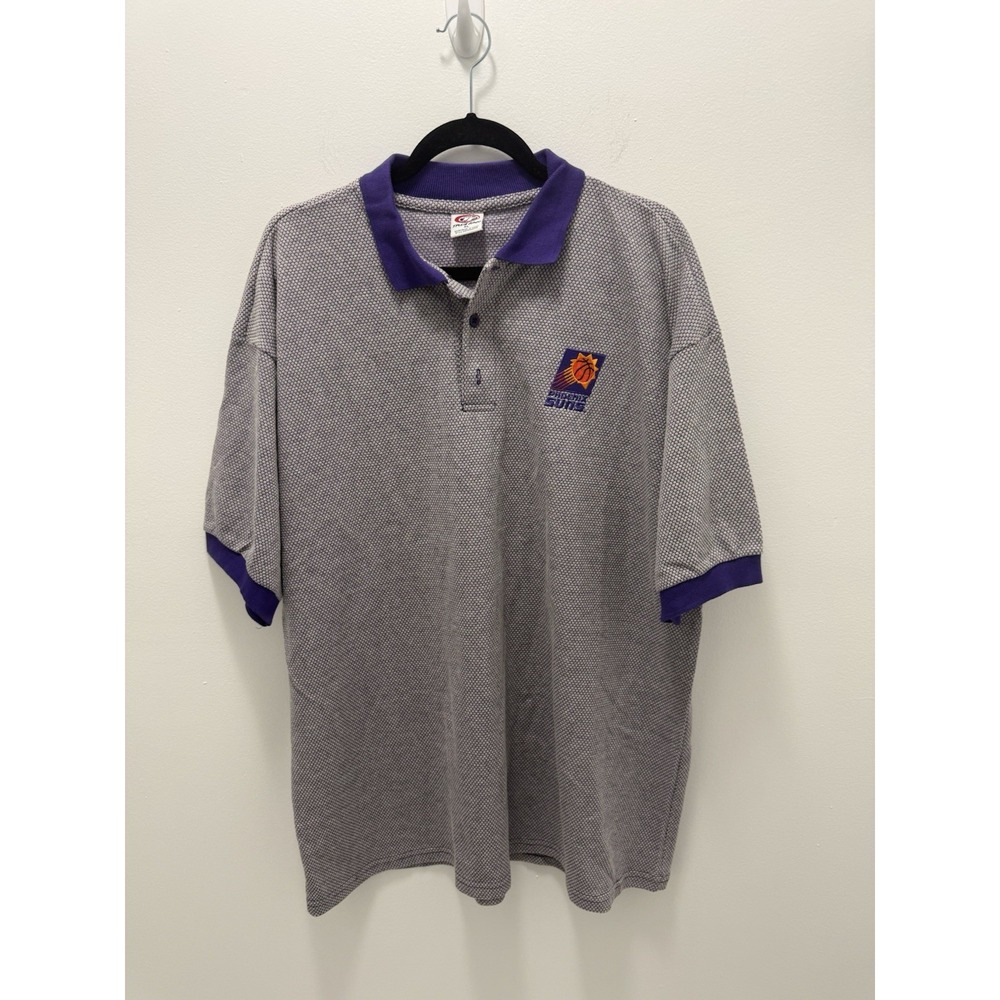 Vintage Phoenix Suns Polo Shirt XL True Fan Gray Purple NBA Embroidered Logo